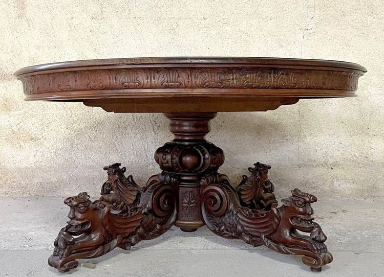 Immense Table A Allonges Style Renaissance En Noyer Massif ( 504 Cm )