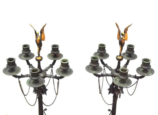 Bronze Candelabras Signed De Barbedienne Nineteenth (pair)