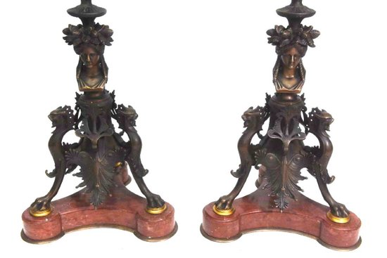 Bronze Candelabras Signed De Barbedienne Nineteenth (pair)