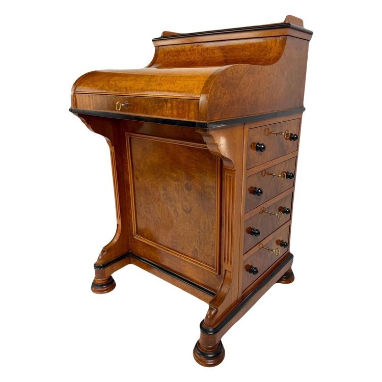 Davenport English desk in magnifying glass with secret compartment and concealed mechanisms