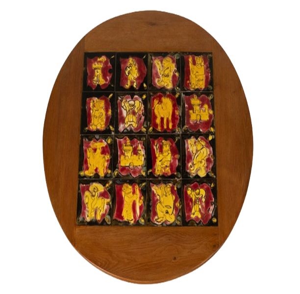 Guillerme und Chambron. Beistelltisch aus Eiche und Keramik. 1970er-1980er Jahre. LS 6735672