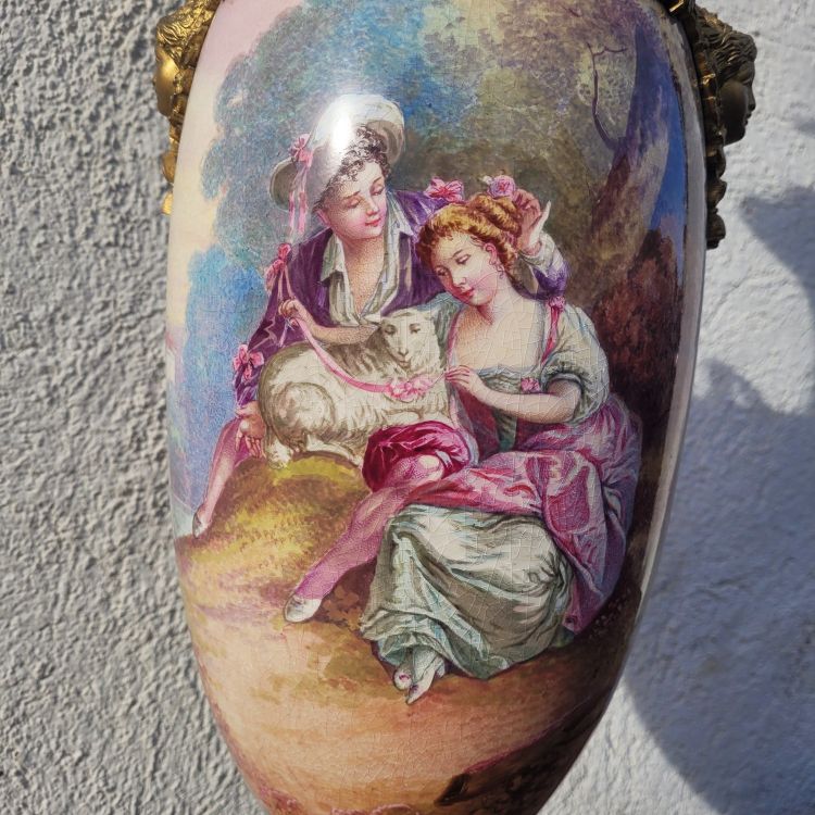 Große Vase H87cm, Porzellan und Bronze, 19. Jahrhundert