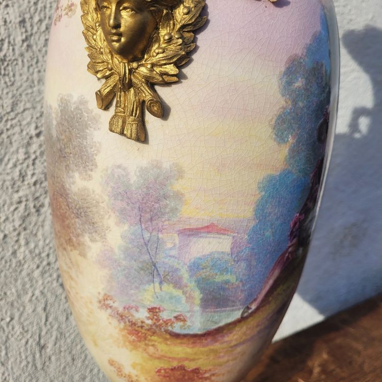 Große Vase H87cm, Porzellan und Bronze, 19. Jahrhundert