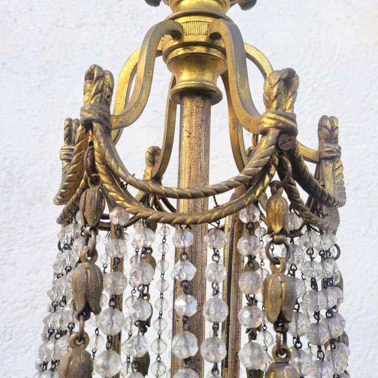 Balloon chandelier / beaded bag H105cm, bronze and crystal, early 20th century