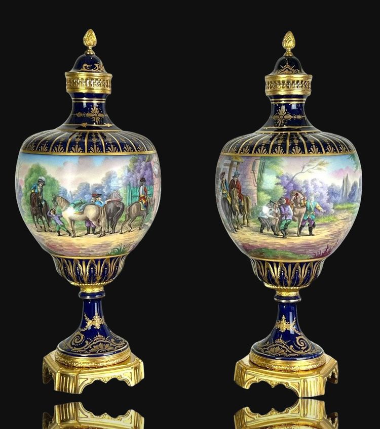 Großes Paar Vasen Aus Sèvres-Porzellan "Stempel Château Des Tuilerie "xixe
