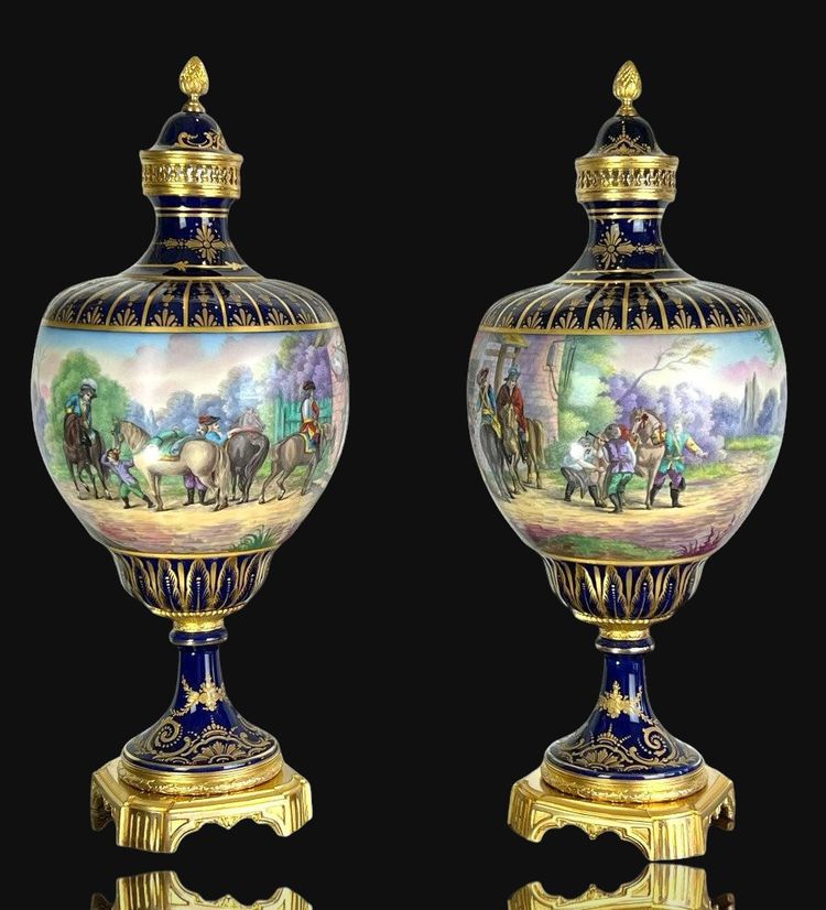 Großes Paar Vasen Aus Sèvres-Porzellan "Stempel Château Des Tuilerie "xixe