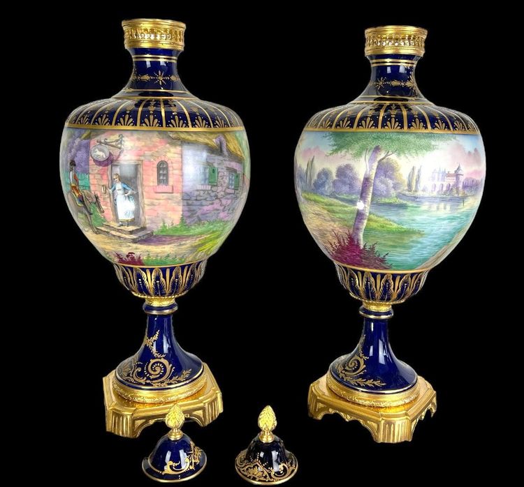 Großes Paar Vasen Aus Sèvres-Porzellan "Stempel Château Des Tuilerie "xixe