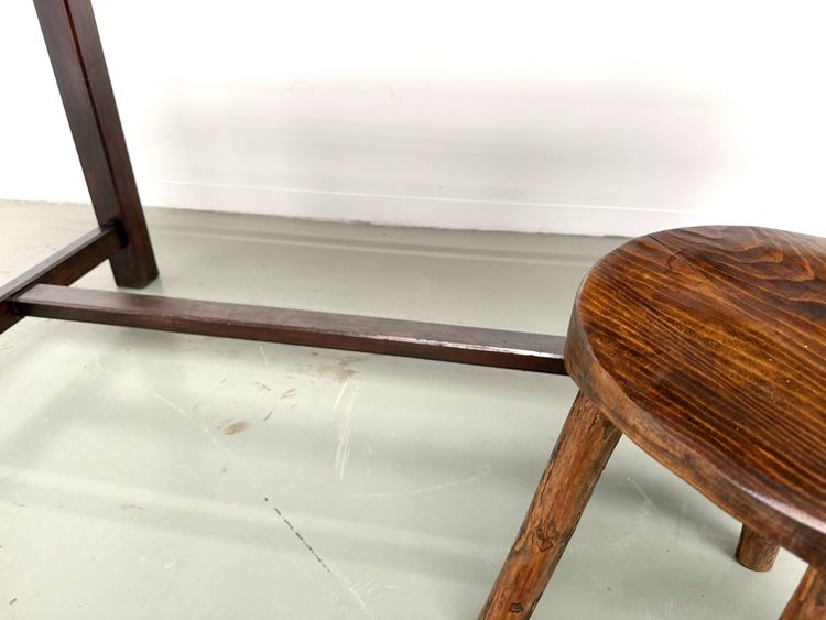 Solid pine craft table, grooved top, satin brown finish, 1950s-60s