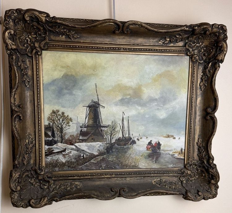 Oil On Panel Winter Landscape