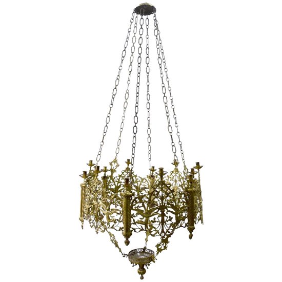 19th Century Bronze Tiered Church Chandelier