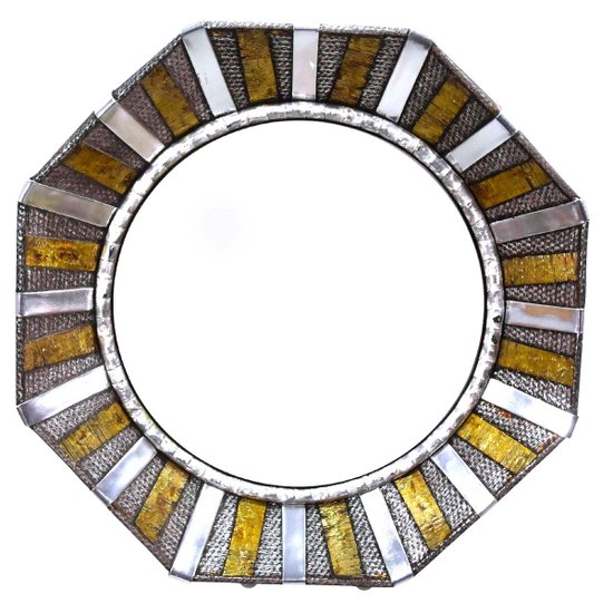 Miroir  Octogonal En Métal Années 80