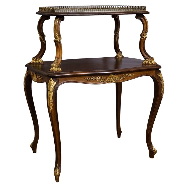 Table console / desserte de style Louis XV à deux plateaux – bois sculpté et doré