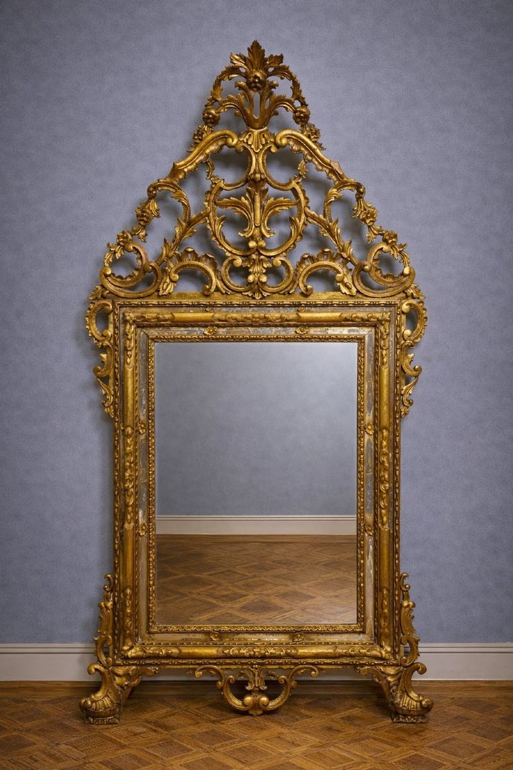 Sehr großer alter Spiegel aus geschnitztem und vergoldetem Holz - Rocaille-Stil / Louis XV - H 185cm