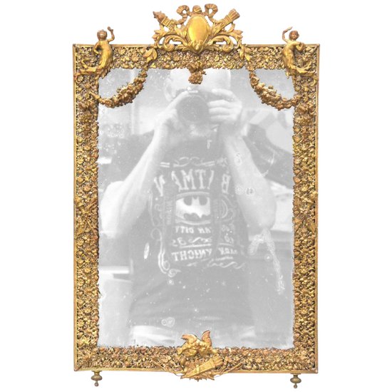 Napoleon III Brass Table Mirror 19th Century