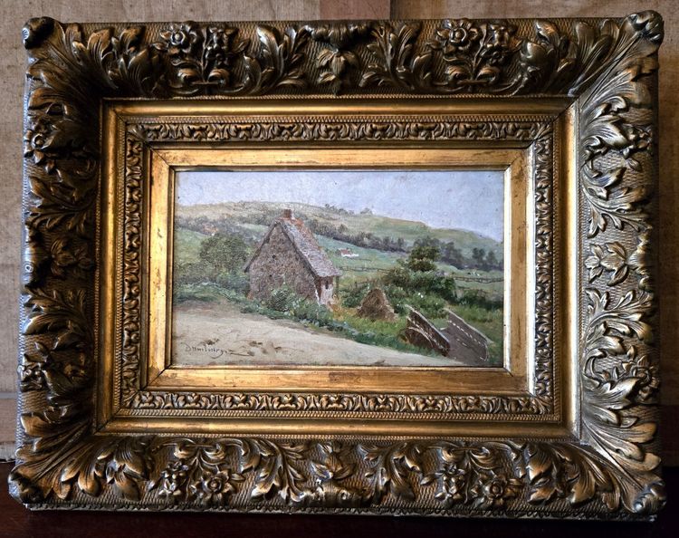 Huile sur panneau – Paysage Provencal rural animé - XIXeme