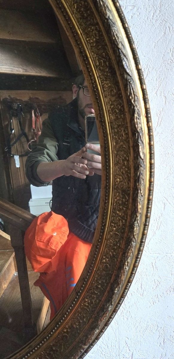 Antique oval mirror - Carved and gilded wood frame - Napoleon III period