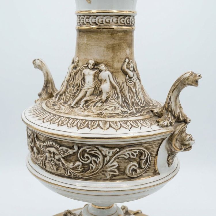 Monumental Stamped Capodimonte Ceramic Column Lamp – Italy, circa 1970