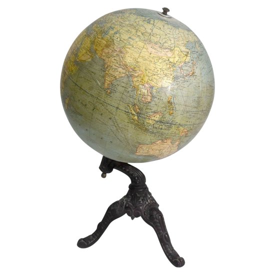 Antique Earth Globe with Cast Iron Base Gerard Barrère Et Thomas Paris