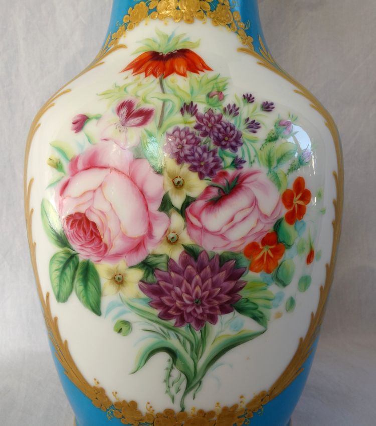 Large ornamental vase in turquoise & gold porcelain in the Sèvres taste, Napoleon III period