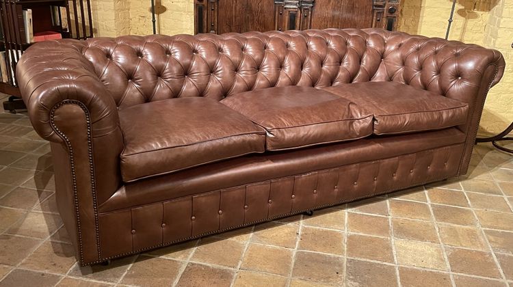 Brown Leather 3-seater Chesterfield Sofa Made In England