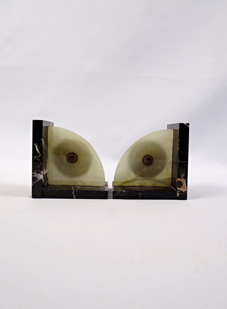 Pair of Art Deco bas-relief marble bookends of Jesus and Mary early 20th century