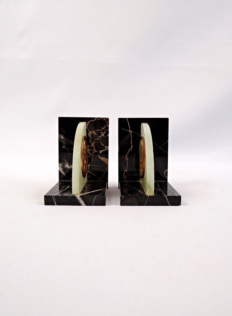 Pair of Art Deco bas-relief marble bookends of Jesus and Mary early 20th century
