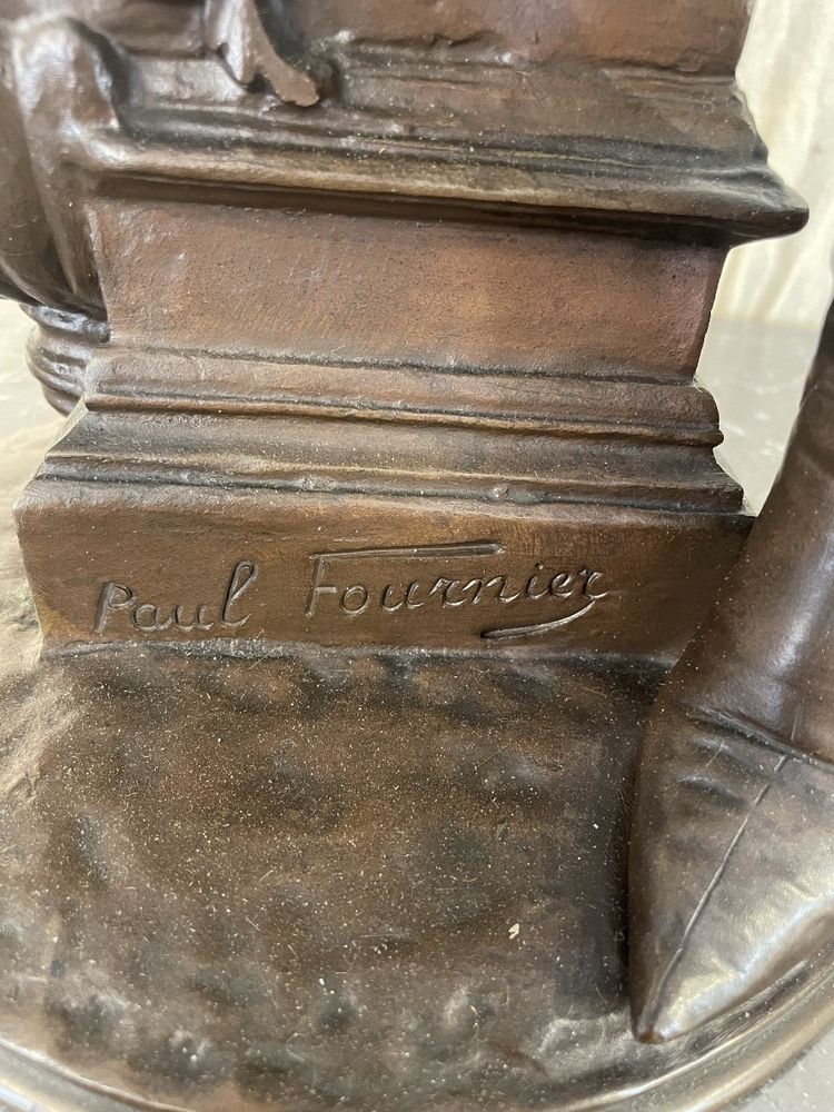 Bronze by Paul Fournier depicting a mandolin player or minstrel