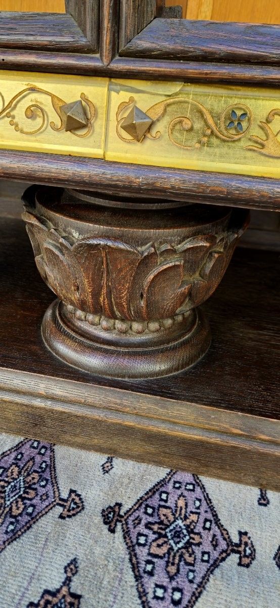 Grande credenza d'epoca Art Déco in vetro policromo inciso con decorazione araldica