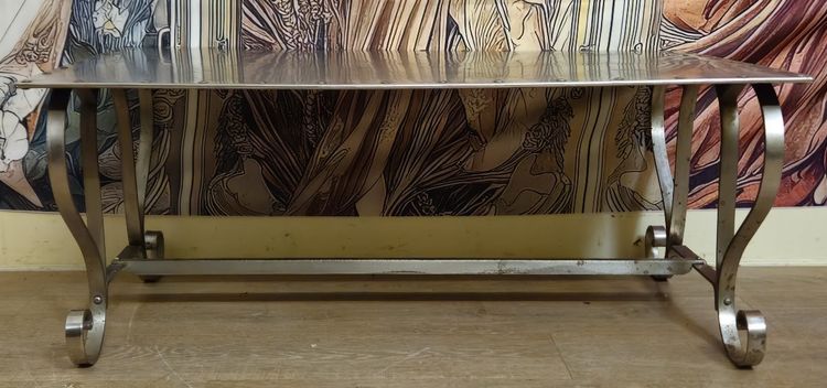 Tavolino da caffè industriale in metallo rivettato, stile Jansen