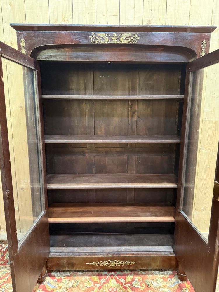 Empire Style Showcase Bookcase – Mahogany & Gilded Bronzes