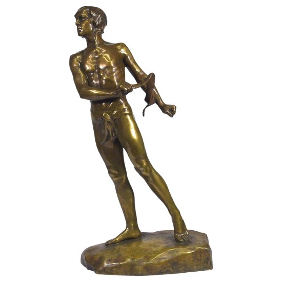 Bronze Patina Golden Representing David Signed Charbonneau Dated 1909