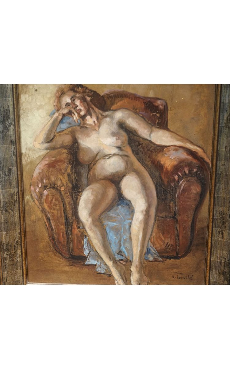 TRÉVILLÉ R. "Female nude in a club chair"