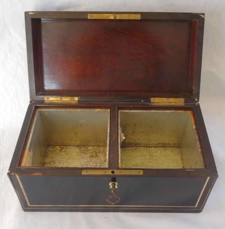 Blackened wood tea caddy with brass marquetry - Napoleon III period
