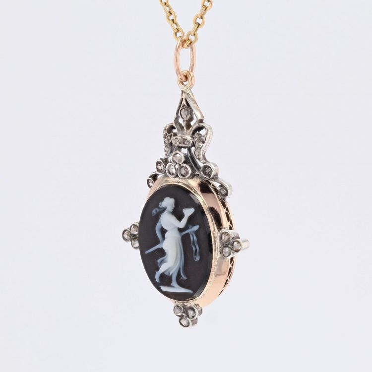 Antique Cameo And Rose-cut Diamond Pendant