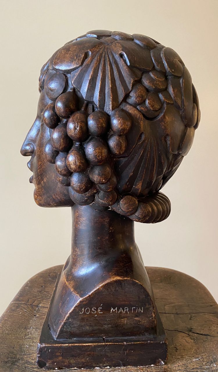 José Martin for Sue and Mare. Head of a young Bacchus or faun. Original Art Deco plaster.