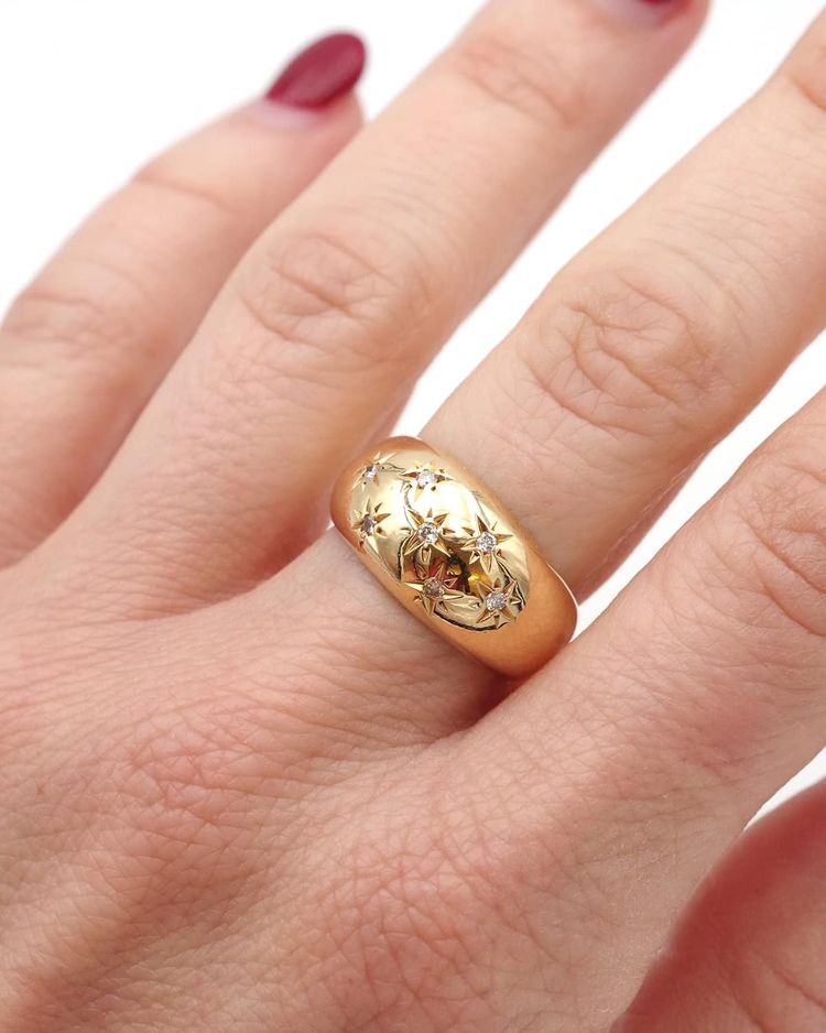 Diamond ball ring in 18k gold, ball ring, constellation ring 