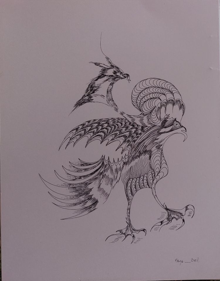 Maya Bell - Surreal Birds - Two Original Drawings