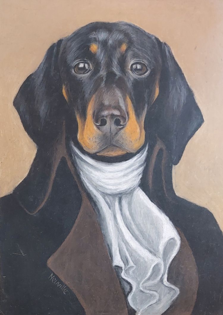 Mitsou Neuville - Cane e gatto - Due pastelli