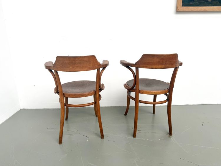 Paire de Fauteuils de Bureau Thonet – Hêtre Courbé & Assises Pyrogravées