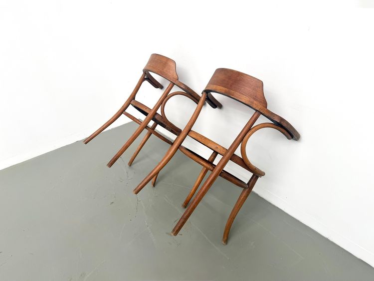 Paire de Fauteuils de Bureau Thonet – Hêtre Courbé & Assises Pyrogravées