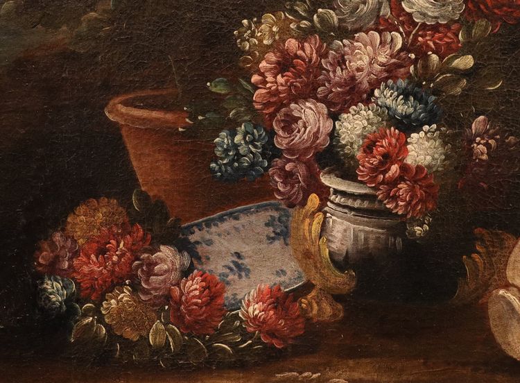 Natura morta di fiori in un giardino, Francesco Lavagna (Napoli, 1684 - 1724) cerchia