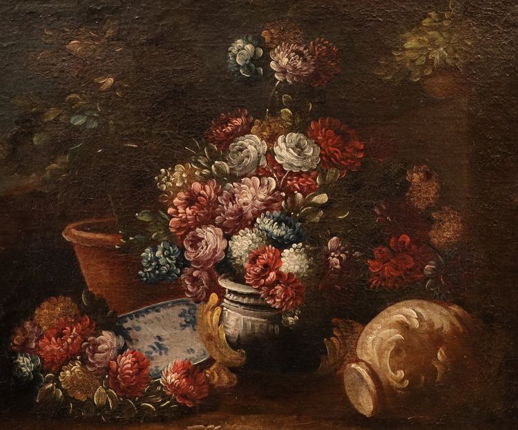 Natura morta di fiori in un giardino, Francesco Lavagna (Napoli, 1684 - 1724) cerchia