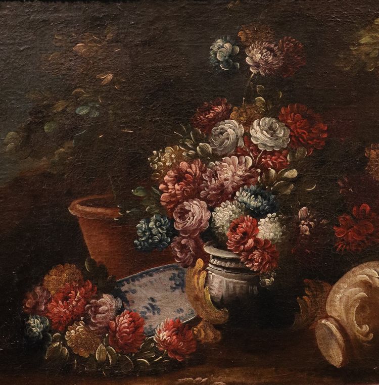 Natura morta di fiori in un giardino, Francesco Lavagna (Napoli, 1684 - 1724) cerchia