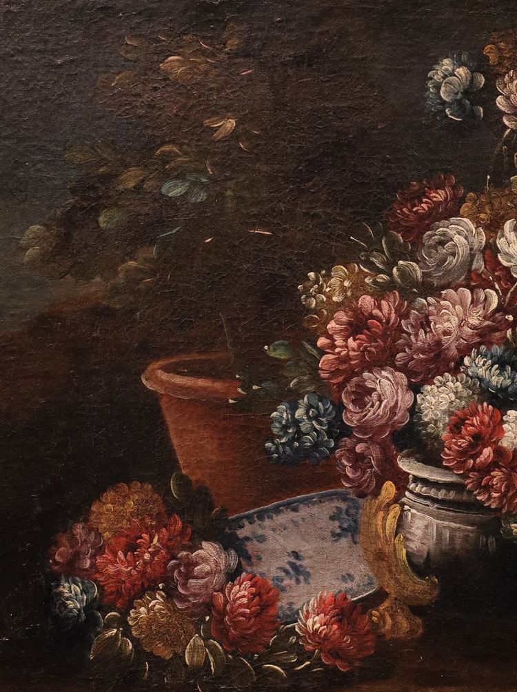 Natura morta di fiori in un giardino, Francesco Lavagna (Napoli, 1684 - 1724) cerchia