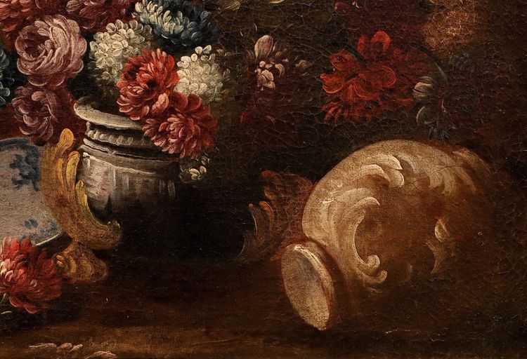 Natura morta di fiori in un giardino, Francesco Lavagna (Napoli, 1684 - 1724) cerchia