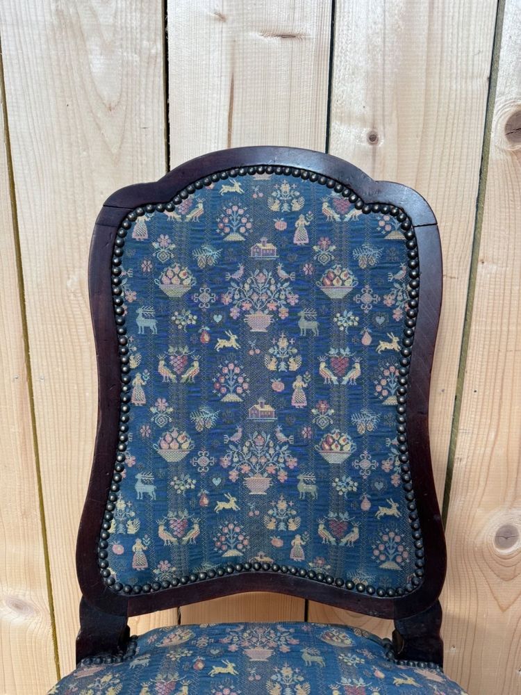 Set of 6 19th century English Chippendale chairs – Mahogany, jacquard fabric