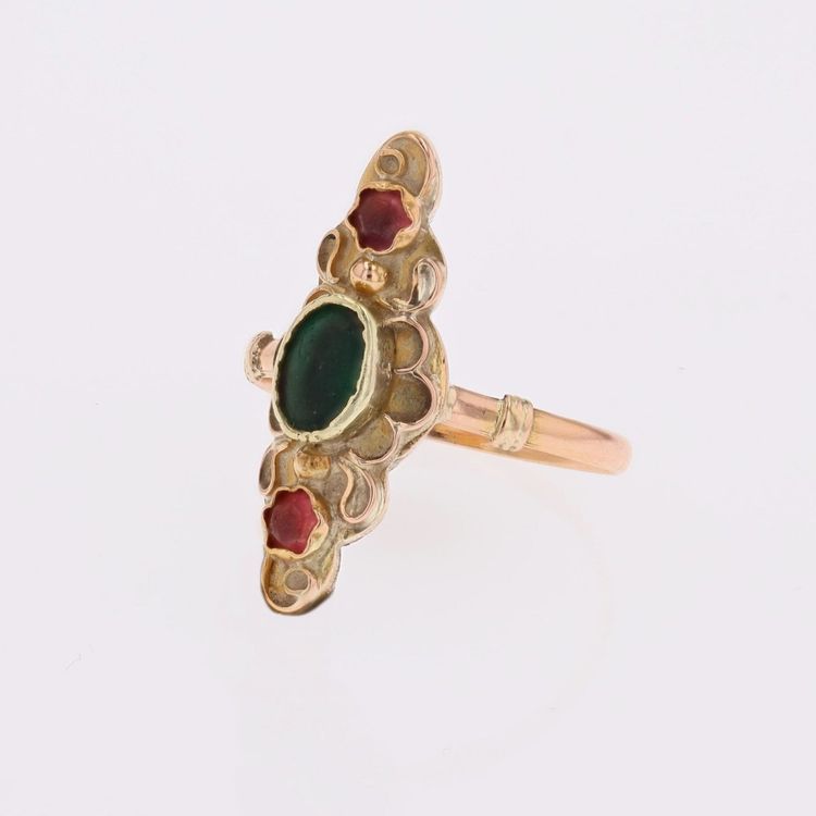 Antiker Marquise-Ring aus Gold und farbigem Glas