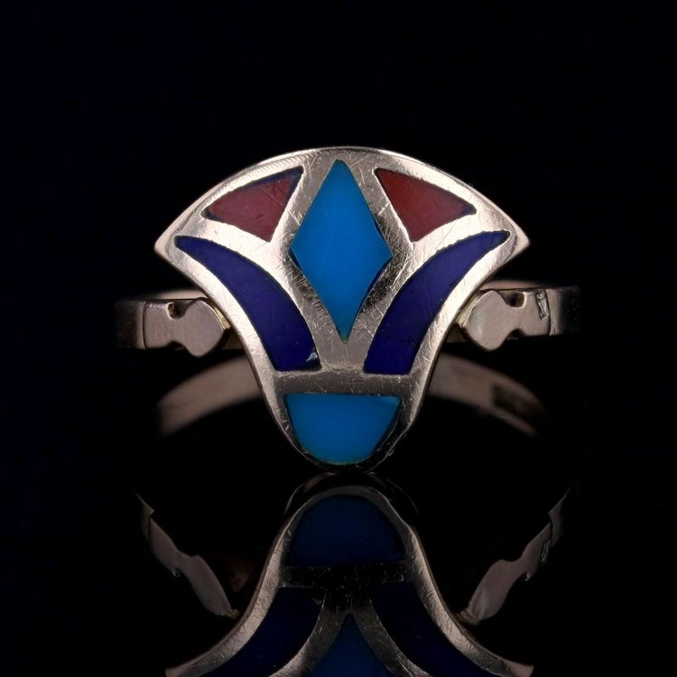 Ägyptischer Ring aus Gelbgold und Emaille