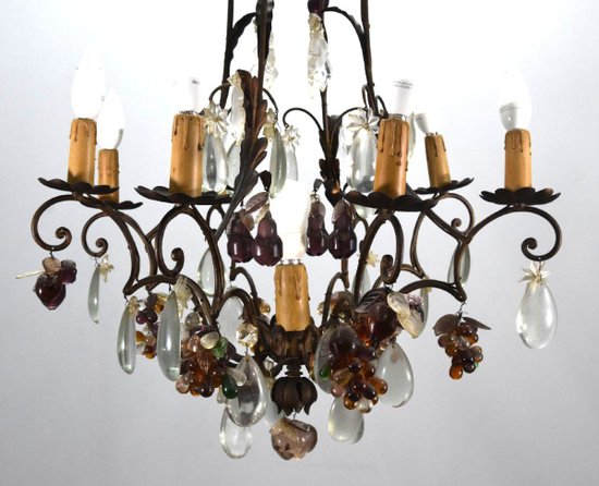 Chandelier Pampilles Early 20th Century 7 Lights