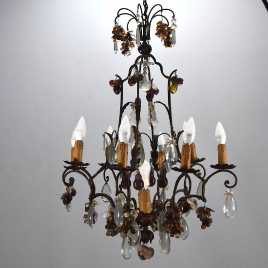 Chandelier Pampilles Early 20th Century 7 Lights
